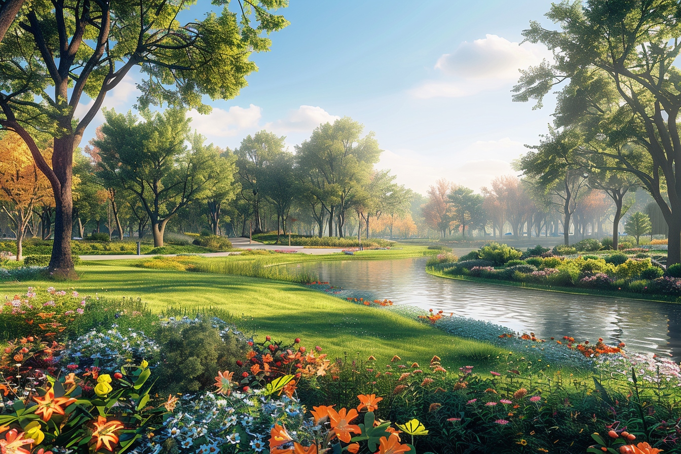 Vue panoramique d'un parc luxuriant à Villeneuve d'Ascq, illustrant la richesse des espaces verts réimaginés de la ville
